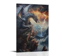 HKXXMTQMM Dipinto a olio con creatura leggendaria, dragone tuono che striscia lungo una scogliera dove il fulmine non si ferma mai, arte da appendere alla parete, design decorativo, 60 x 90 cm