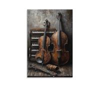 HKXXMTQMM Dipinto a olio con strumenti musicali, bellezza senza tempo degli strumenti classici, resa in strati di olio ricchi e strutturati, arte da appendere alla parete, design decorativo da parete
