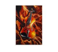 HKXXMTQMM Dipinto a olio con strumenti musicali, un violino vibrante appoggiato su velluto con luce dorata che riflette le sue curve, arte contemporanea da appendere, decorazione murale, 20 x 30 cm