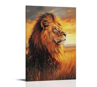 HKXXMTQMM Dipinto ad olio con animale, leone maestoso nella savana dorata, un ritratto regale del re delle bestie, arte contemporanea da appendere alla parete, design decorativo, 20 x 30 cm
