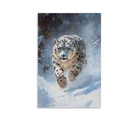 HKXXMTQMM Dipinto ad olio con animale, leopardi delle nevi passo silenzioso, un mistico predatore himalayano dipinto in tonalità gelide, arte contemporanea da appendere alla parete, design decorativo