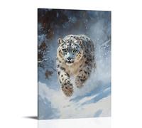 HKXXMTQMM Dipinto ad olio con animale, leopardi delle nevi passo silenzioso, un mistico predatore himalayano dipinto in tonalità gelide, arte contemporanea da appendere alla parete, design decorativo