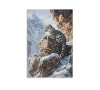 HKXXMTQMM Dipinto ad olio con animale, leopardo delle nevi mimetizzato tra rocce ghiacciate nelle montagne dell'Himalaya, arte contemporanea da appendere alla parete, design decorativo, 50 x 75 cm