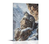 HKXXMTQMM Dipinto ad olio con animale, leopardo delle nevi mimetizzato tra rocce ghiacciate nelle montagne dell'Himalaya, arte contemporanea da appendere alla parete, design decorativo, 30 x 45 cm