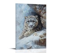 HKXXMTQMM Dipinto ad olio con animale, leopardo delle nevi mimetizzato tra rocce ghiacciate nelle montagne dell'Himalaya, arte contemporanea da appendere alla parete, design decorativo, 40 x 60 cm