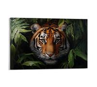 HKXXMTQMM Dipinto ad olio con animale, maestà a strisce, una potente tigre che emerge dal fogliame della giungla lussureggiante con sguardo intenso, decorazione murale contemporanea, 20 x 30 cm