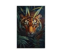 HKXXMTQMM Dipinto ad olio con animale, tigre del Bengala che pedala attraverso il lussureggiante fogliame della giungla con occhi ambrati, decorazione artistica da parete contemporanea, 60 x 90 cm