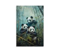 HKXXMTQMM Dipinto ad olio con animali - Cuccioli di panda giocosi che rotolano tra bambù nella foresta di montagna nebbiosa contemporanea da appendere - Decorazione murale 40 x 60 cm