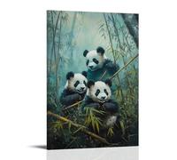 HKXXMTQMM Dipinto ad olio con animali - Cuccioli di panda giocosi che rotolano tra bambù nella foresta di montagna nebbiosa contemporanea da appendere - Decorazione murale design 50 x 75 cm