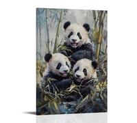 HKXXMTQMM Dipinto ad olio con animali - Cuccioli di panda giocosi tra la foresta di bambù in una luce mattutina soffusa arte contemporanea da appendere alla parete - Decorazione murale, 40 x 60 cm