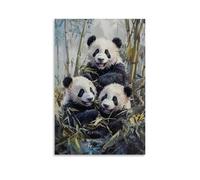 HKXXMTQMM Dipinto ad olio con animali - Cuccioli di panda giocosi tra la foresta di bambù in una luce mattutina soffusa arte contemporanea da appendere alla parete, design decorativo da parete, 60 x