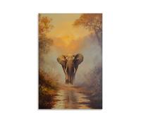 HKXXMTQMM Dipinto ad olio con animali - Elefante vecchio saggio che cammina attraverso il paesaggio africano nebbioso all'alba contemporanea da appendere - Decorazione murale design 50 x 75 cm