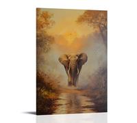 HKXXMTQMM Dipinto ad olio con animali - Elefante vecchio saggio che cammina attraverso il paesaggio africano nebbioso all'alba contemporanea da appendere - Decorazione murale 40 x 60 cm