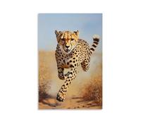 HKXXMTQMM Dipinto ad olio con animali, grazioso ghepardo che spinge attraverso le pianure africane all'alba, decorazione artistica da parete, design decorativo, 50 x 75 cm