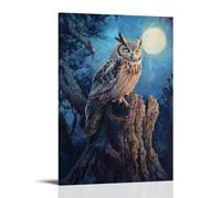 HKXXMTQMM Dipinto ad olio con animali - Gufo vecchio saggio al chiaro di luna - Un misterioso guardiano notturno appollaiato su quercia antica arte da appendere alla parete - Decorazione murale 40 x