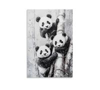 HKXXMTQMM Dipinto ad olio con animali, panda giocosi tra bambù, armonia in bianco e nero nella natura, arte contemporanea da appendere, decorazione murale, 20 x 30 cm