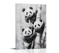 HKXXMTQMM Dipinto ad olio con animali, panda giocosi tra bambù, armonia in bianco e nero nella natura, arte contemporanea da appendere alla parete, design decorativo, 60 x 90 cm