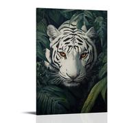 HKXXMTQMM Dipinto ad olio con animali, tigre bianca regale che pedala attraverso il lussureggiante fogliame della giungla con occhi ambrati, decorazione artistica da parete, design decorativo, 60 x 90