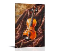 HKXXMTQMM Dipinto ad olio con strumenti musicali, un vivace violino appoggiato su velluto, immerso nella luce dorata con texture ricche, arte contemporanea da appendere alla parete, design decorativo