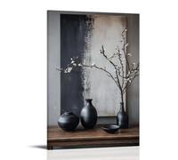 HKXXMTQMM Dipinto Zen in bianco e nero con vita morta per decorazione domestica minimalista contemporanea da appendere alla parete, design decorativo 50 x 75 cm