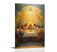 HKXXMTQMM Murale cristiano - L'ultima cena - Divina Comunione in luce dorata contemporanea da appendere - Decorazione murale design 60 x 90 cm