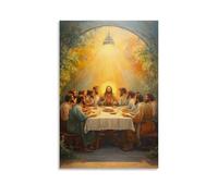 HKXXMTQMM Murale cristiano - L'ultima cena - Divina Comunione in luce dorata contemporanea da appendere - Decorazione murale design 60 x 90 cm
