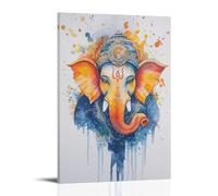 HKXXMTQMM Opera d'arte artistica ad acquerello di Ganesha, per interni zen e consapevoli, arte contemporanea da appendere alla parete, design decorativo, 60 x 90 cm