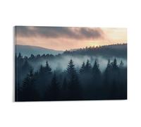 HKXXMTQMM Paesaggio - Alba nebbiosa nella foresta bavarese contemporanea da appendere - decorazione murale design 50 x 75 cm