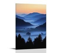 HKXXMTQMM Paesaggio - Alba nebbiosa sopra la valle alpina contemporanea da appendere - decorazione murale design 30 x 45 cm