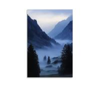HKXXMTQMM Paesaggio - Alba nebbiosa sopra la valle alpina contemporanea da appendere - decorazione murale design 50 x 75 cm