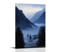 HKXXMTQMM Paesaggio - Alba nebbiosa sopra la valle alpina contemporanea da appendere - decorazione murale design 50 x 75 cm