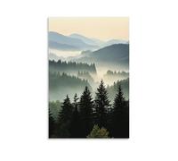 HKXXMTQMM Paesaggio - Mattina nebbiosa nella foresta bavarese contemporanea da appendere - Decorazione murale design 50 x 75 cm