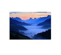 HKXXMTQMM Paesaggio - Mattina nebbiosa sopra le Alpi svizzere contemporanea da appendere - Decorazione murale design 60 x 90 cm