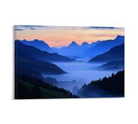 HKXXMTQMM Paesaggio - Mattina nebbiosa sulle Alpi svizzere contemporanea da appendere - Decorazione murale design 30 x 45 cm