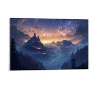 HKXXMTQMM Paesaggio - Montagne galleggianti sotto un cielo stellato arte contemporanea da appendere - decorazione murale design 50 x 75 cm