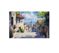HKXXMTQMM Paesaggio - Una strada tranquilla in una vecchia città europea contemporanea da appendere - Decorazione murale design 50 x 75 cm
