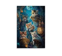HKXXMTQMM Poster con animali domestici fantasy, gattini sognanti nel paese delle meraviglie, arte contemporanea da appendere alla parete, design decorativo, 30 x 45 cm