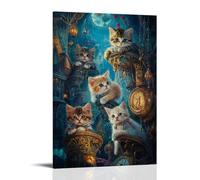 HKXXMTQMM Poster con animali domestici fantasy, gattini sognanti nel paese delle meraviglie, arte contemporanea da appendere alla parete, design decorativo, 40 x 60 cm