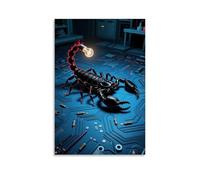HKXXMTQMM Poster con animali, uno scorpione con una lampadina arricciata nella coda striscia attraverso un circuito stampato, decorazione artistica da parete, design decorativo, 30 x 45 cm