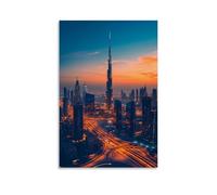 HKXXMTQMM Poster della città di Dubai - Panorama futuristico dei sogni nel deserto, arte contemporanea da appendere, decorazione murale, 30 x 45 cm
