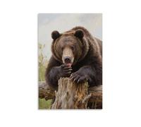 HKXXMTQMM Un orso bruno sdraiato su un ceppo, leccando le sue zampe arte contemporanea da appendere - Decorazione murale design 60 x 90 cm