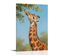 HKXXMTQMM Una giraffa allunga il collo, raggiungendo le foglie, arte contemporanea da appendere alla parete, design decorativo da parete, 60 x 90 cm