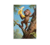 HKXXMTQMM Una piccola scimmia strappa una banana, arrampicata sulla cima degli alberi, arte contemporanea da appendere - decorazione murale design 50 x 75 cm