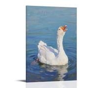 HKXXMTQMM Un'oca bianca galleggia sull'acqua, collo allungato per cantare, arte contemporanea da appendere alla parete, design decorativo, 50 x 75 cm