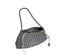 HKYBCF Borsa Intrecciata Borsa da donna in PU intrecciata a mano, borsa a secchiello a forma di barca a vela con cesto verdure, a tracolla casual vacanza per Donne(Dark grey)