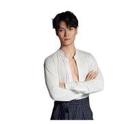 HKYBCF Top latino da uomo Latin Dance Shirts for Men Long Sleeved Practice Clothes Chacha Rumba Tango Male Performance Wear(White,L)
