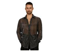 HKYBCF Top latino da uomo Latin Dance Shirts Men Long Sleeves Shining Mesh Performance Costumes Male Ballroom Competition Wear(M)