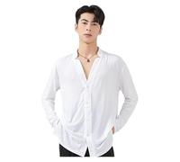 HKYBCF Top latino da uomo Men's Latin Dance Costumes Practice Clothes Training Shirts Tango Samba Chacha Competition Dresses(White,M)