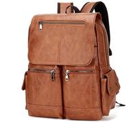 HKYBCF Zaino scolastico Zaino da uomo alla moda in vera pelle, for studenti, borsa viaggio impermeabile, casual, in(Light Brown)