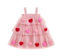 HKYFNNBW - Vestito da bambina per San Valentino, senza maniche, con spalline sottili, tutù da principessa, per feste in tulle, Rosa 2, 4-5 Anni